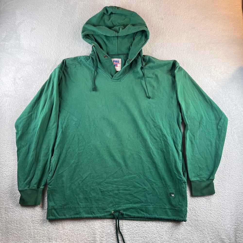 Vintage Russell Athletic Pro Cotton Green Hoodie XL Made in USA Drawstring Hem